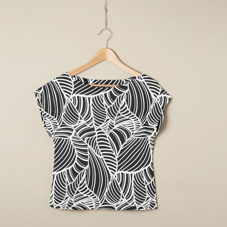 Abstract leaves viscose jersey – black/white,  image number 6