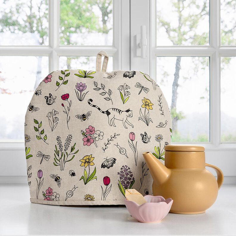 Decor Fabric Half Panama Spring flowers – natural/pink,  image number 6