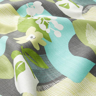 Decor Fabric Panama abstract flowers – light green/slate grey, 