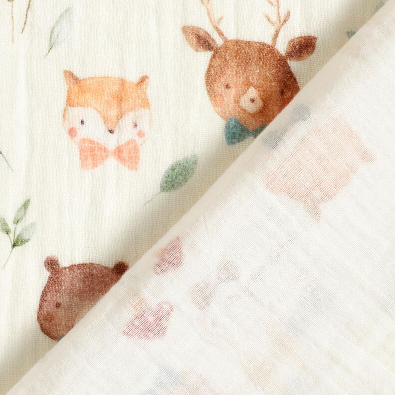 Double Gauze/Muslin Woodland animal heads Digital Print – offwhite, image number 4
