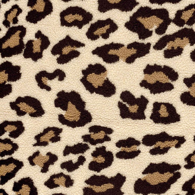 Sherpa teddy plush leopard print – almond/black, image number 1