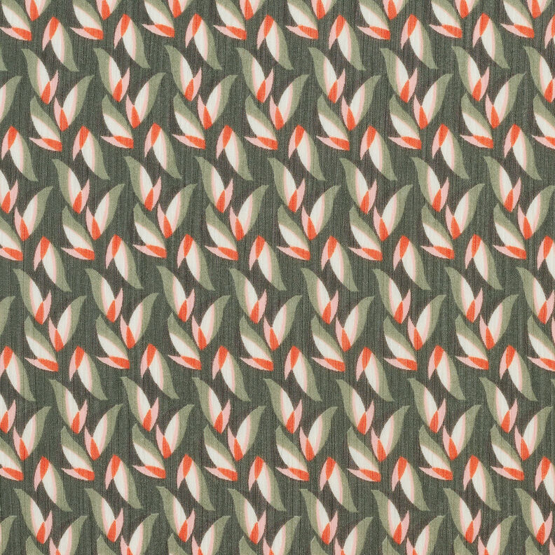 Crêpe Chiffon Leaf Pattern – black/reed,  image number 1