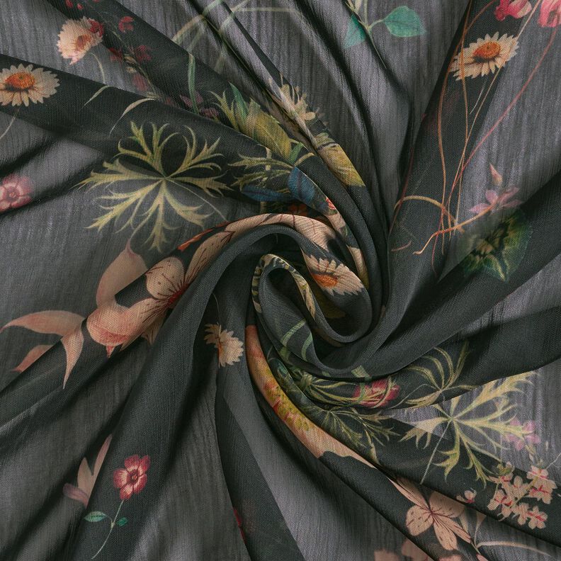 Chiffon flower meadow – black | Remnant 90cm,  image number 3
