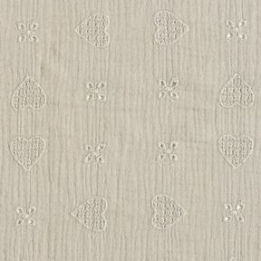 Double Gauze/Muslin Broderie Anglaise hearts – silk grey, 