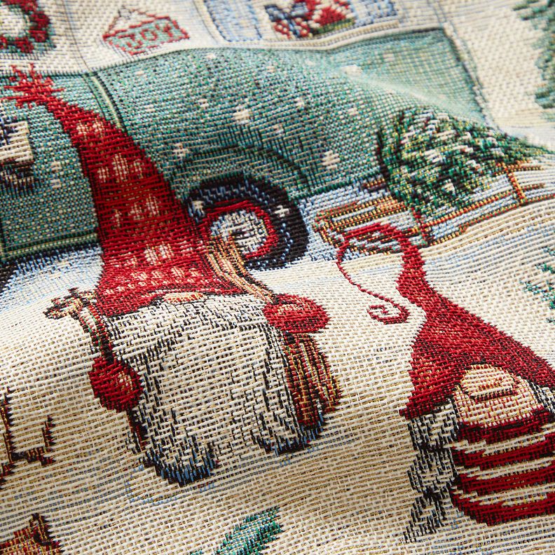 Decor Fabric Tapestry Fabric Christmas gnomes – light beige/red, image number 2
