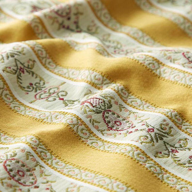Biedermeier Stripes Jacquard Furnishing Fabric – cream/yellow,  image number 2