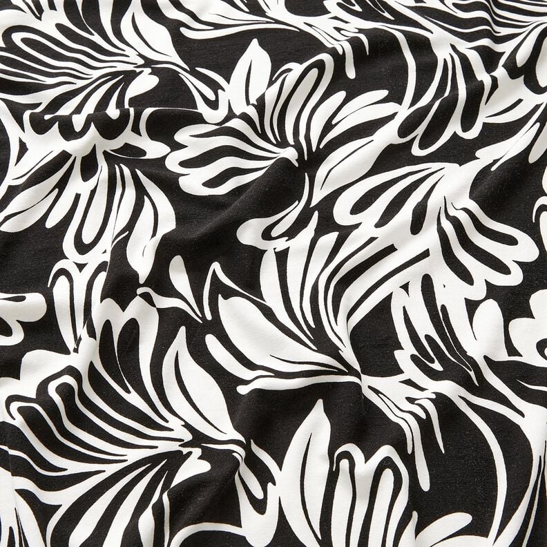 Viscose Jersey abstract flowers – black/ivory,  image number 2