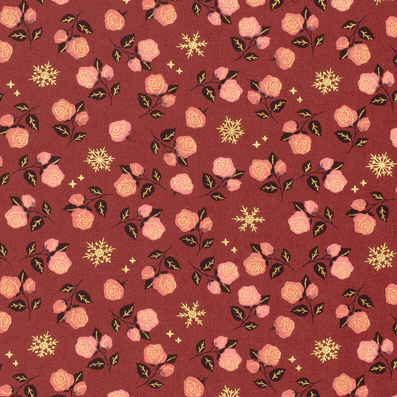 Cotton Poplin classic roses – dark red/gold,  image number 1