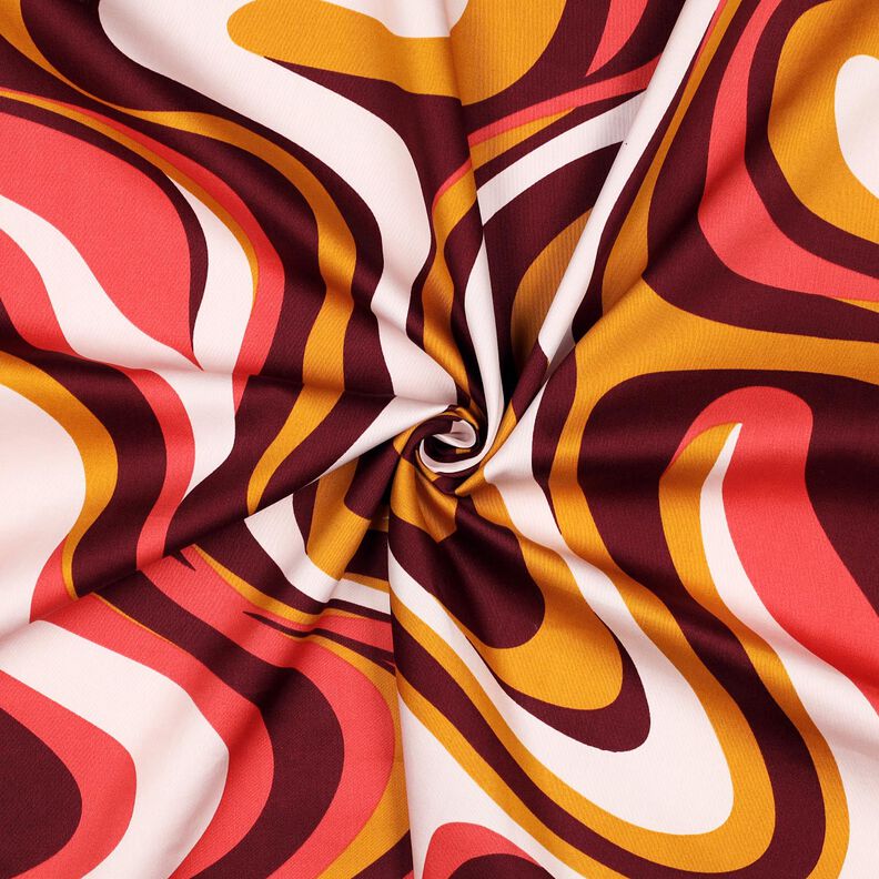 Sateen retro waves| Poppy Fabrics – burgundy/curry yellow,  image number 3