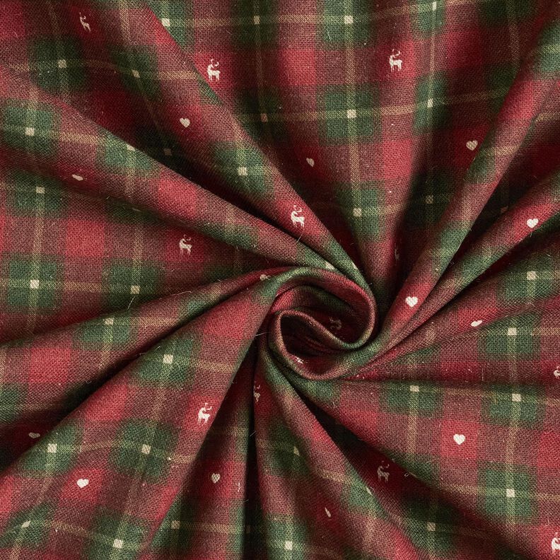 Decor Fabric Half Panama Check with hearts – dark red/dark pine, image number 3