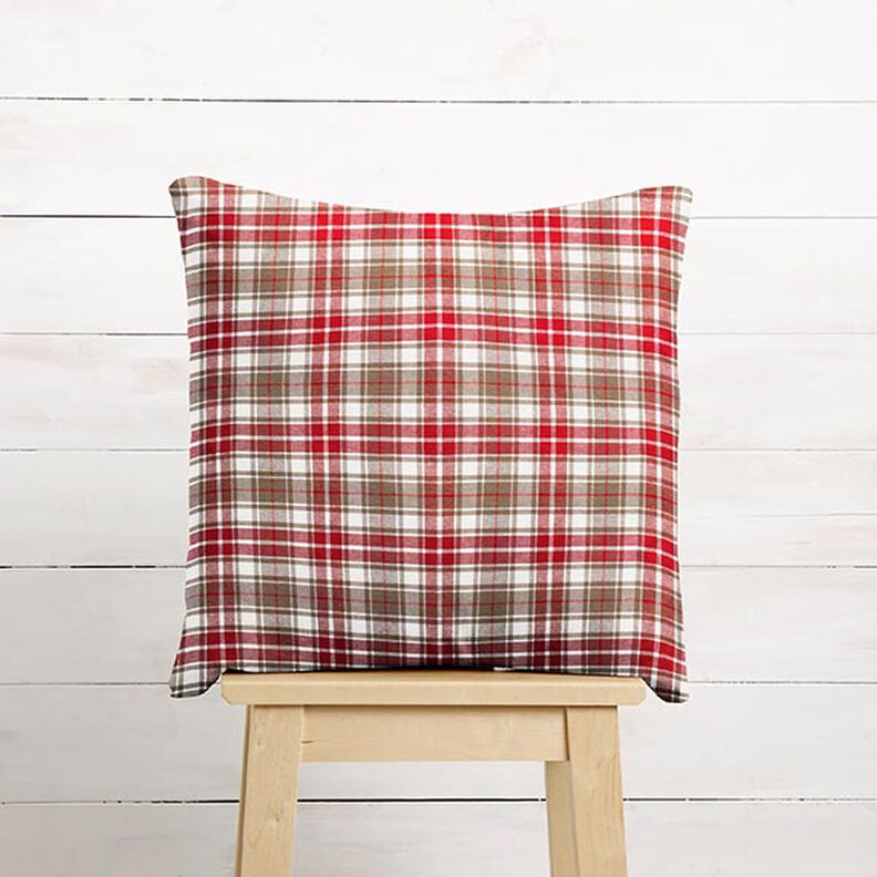 Decor Fabric Canvas colourful checks – taupe/red,  image number 6