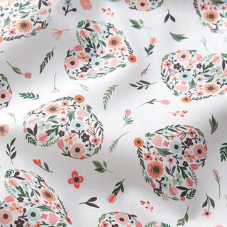 Cotton fabric Percale Flowers in hearts – white/pink, 
