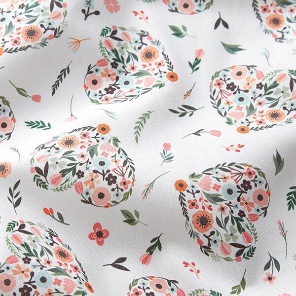 Cotton fabric Percale Flowers in hearts – white/pink,  image number 2