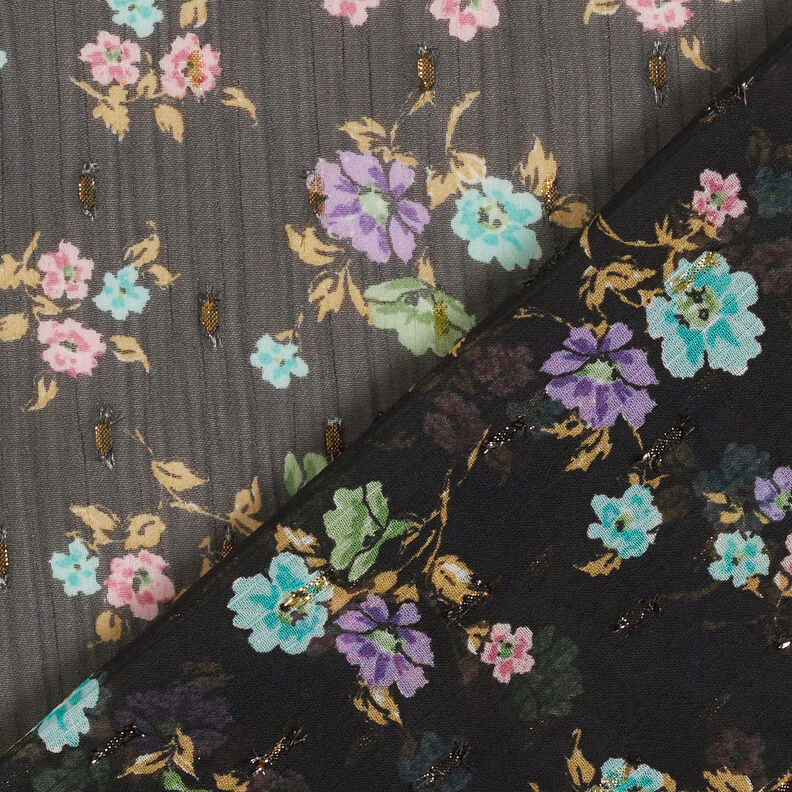 Crêpe Chiffon Dobby & Flowers – black/light blue, image number 4