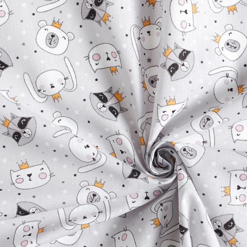 Cotton Poplin Animals with crowns – light grey,  image number 3