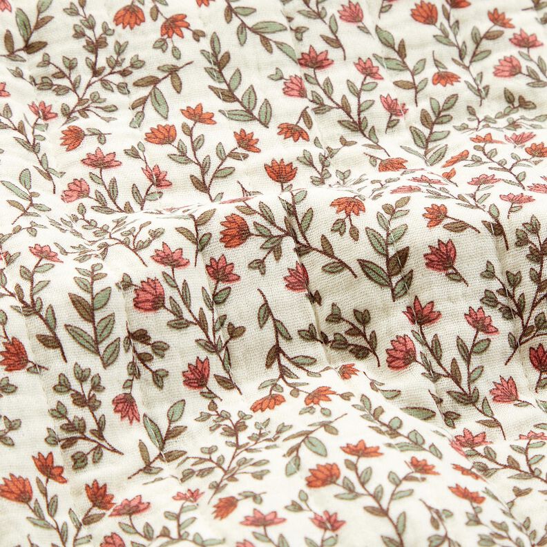 Muslin Quilted Fabric romantic flowers – offwhite/pale berry,  image number 4