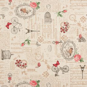 Decor Fabric Half Panama romantic collage – natural/pale berry, 