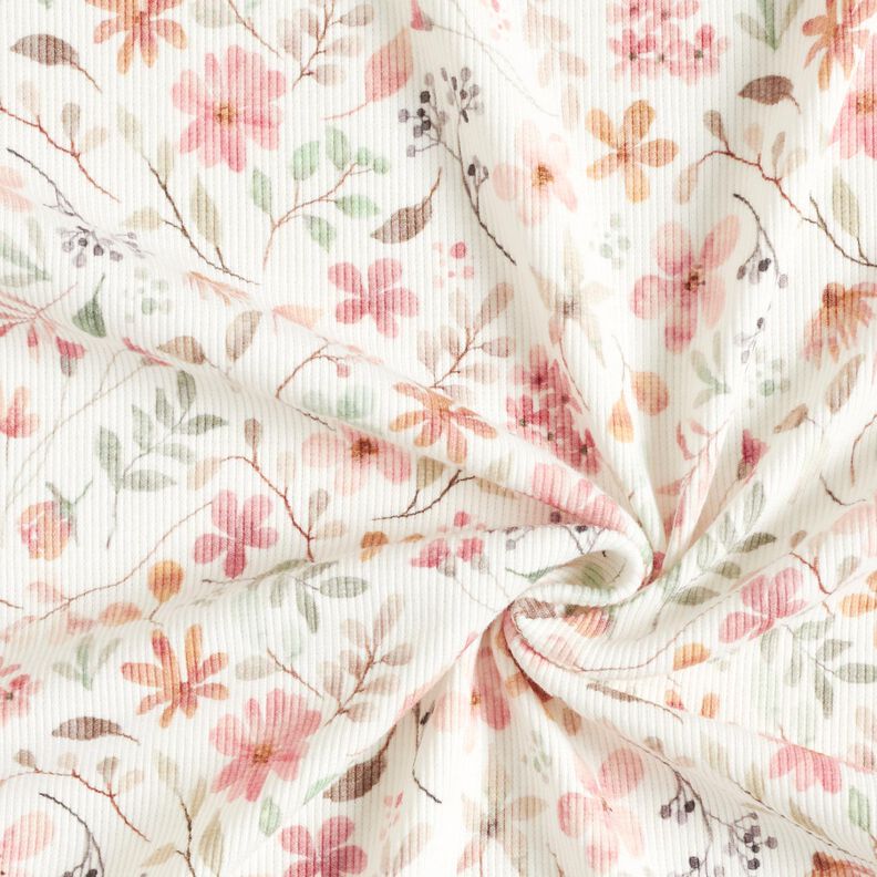 Ribbed Jersey sweet flower meadow Digital Print – offwhite,  image number 3