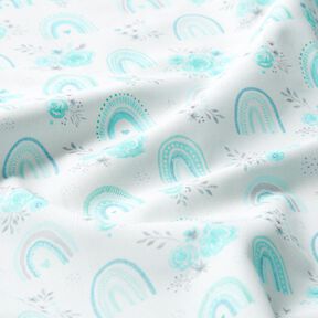 Cotton Poplin Roses and rainbows – white/light turquoise, 