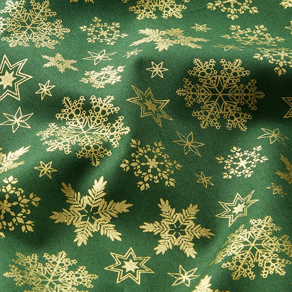 Cotton Poplin Snow Crystals – green/gold,  image number 2
