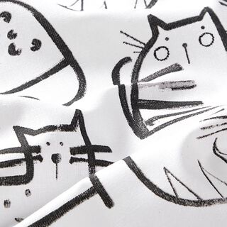 Cotton Cretonne cat sketches – black/ivory, 