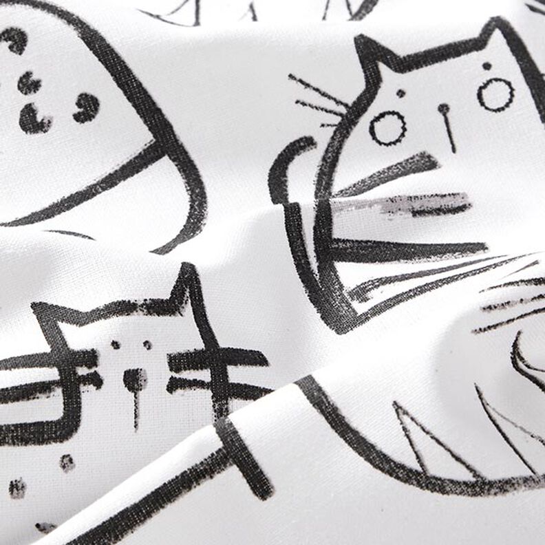 Cotton Cretonne cat sketches – black/ivory,  image number 2