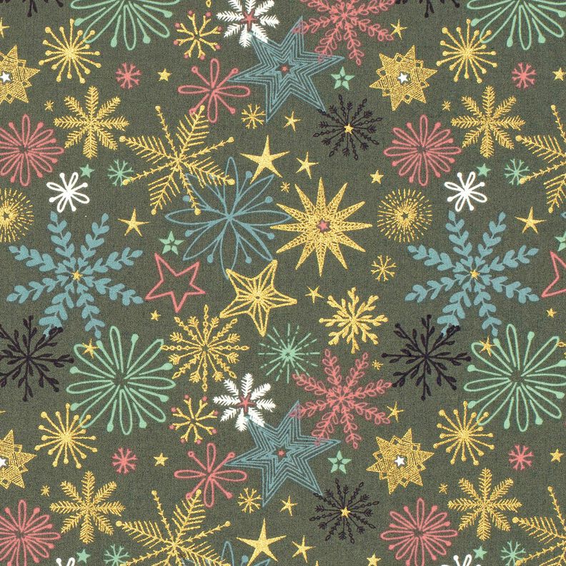 Cotton Poplin Star Mix – dark pine/gold,  image number 1