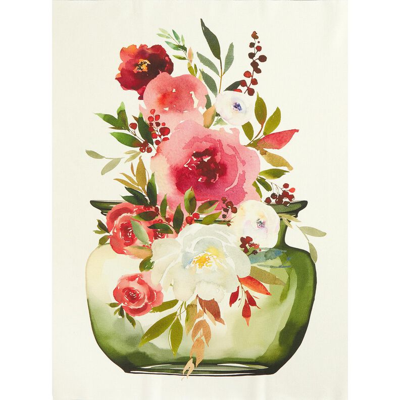Decorative Panel Twill watercolour flowers – ivory/berry,  image number 5