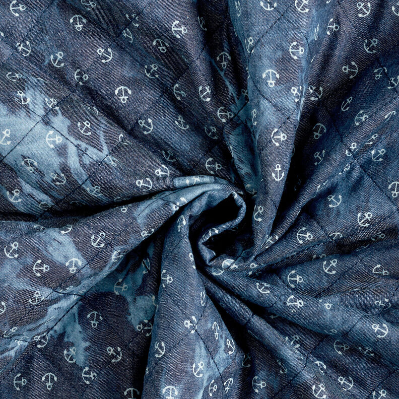 Tie-dyed anchor chambray quilted fabric – denim blue,  image number 4
