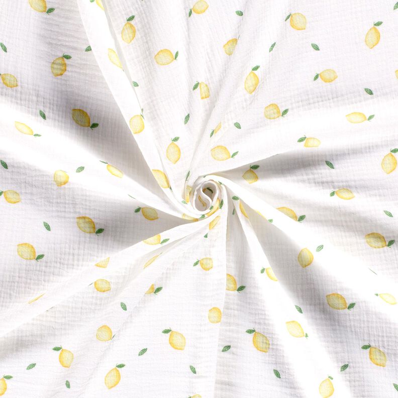 Double Gauze/Muslin watercolour lemons Digital Print – white,  image number 3