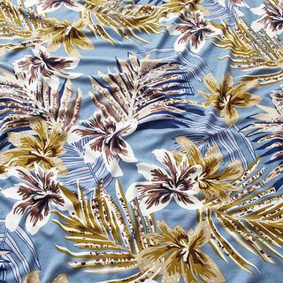 Viscose jersey tropical plants – steel blue, 