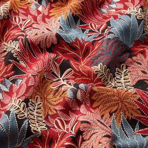 Decor Fabric Jacquard Jungle Leaves – black/carmine, 