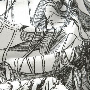 Viscose Linen Blend Tropical plants – offwhite/black, 