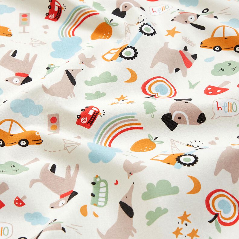 Cotton Poplin Dogs on the move– offwhite,  image number 2