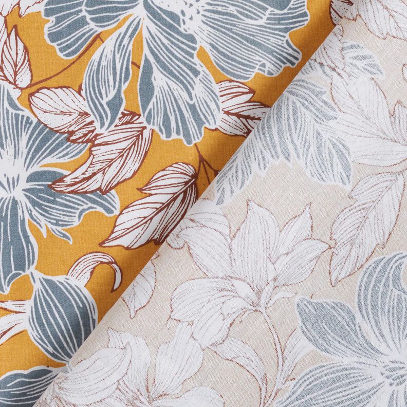 Cotton Cretonne large flowers – mustard/grey, image number 4