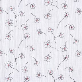 Double Gauze/Muslin painted poppies – white/black, 
