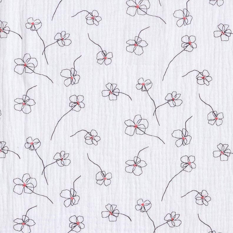 Double Gauze/Muslin painted poppies – white/black,  image number 1