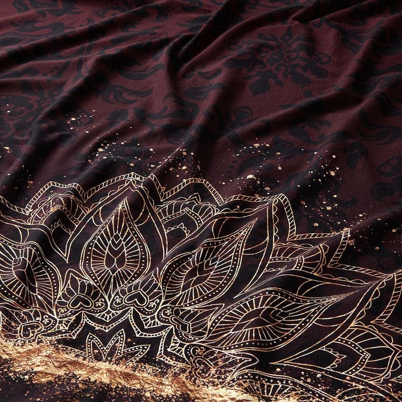 Cotton JerseyBorder Fabric Mandala with gold speckles | Glitzerpüppi – black brown/gold, image number 2