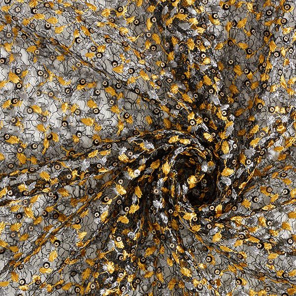 Floral Vines & Sequins Lace – black/gold,  image number 3
