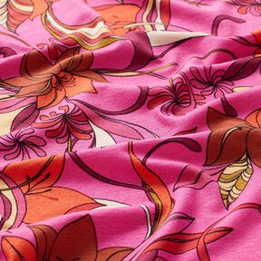 Viscose Jersey Delicate Flowers – purple/fire red, 