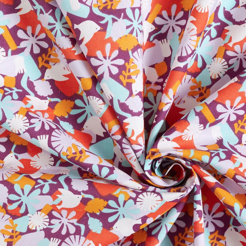 Cotton Cretonne Birds and Flowers – grape/pastel violet, image number 3