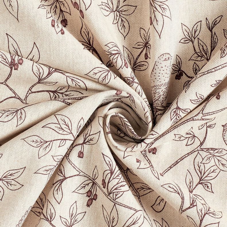 Decor Fabric Half Panama Songbirds – natural/burgundy,  image number 3