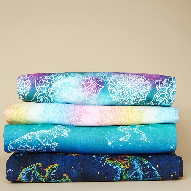 Cotton Jersey Rainbow Dragon Denim Look | Glitzerpüppi – blue-black/indigo,  image number 5