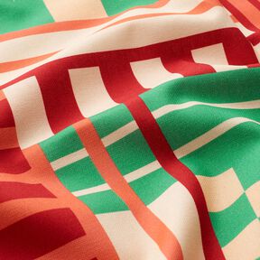 Decor Fabric Half Panama modern shapes – juniper green/dark red, 