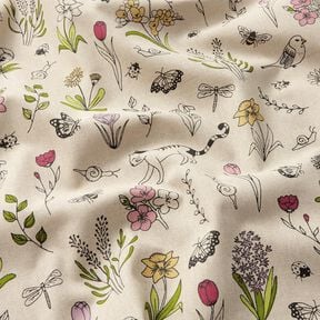 Decor Fabric Half Panama Spring flowers – natural/pink, 
