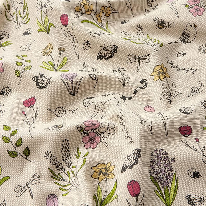Decor Fabric Half Panama Spring flowers – natural/pink,  image number 2