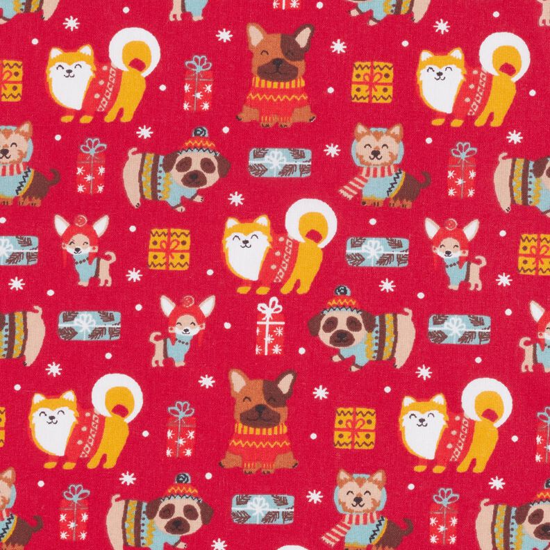 Cotton Cretonne Dogs at Christmas – red,  image number 1