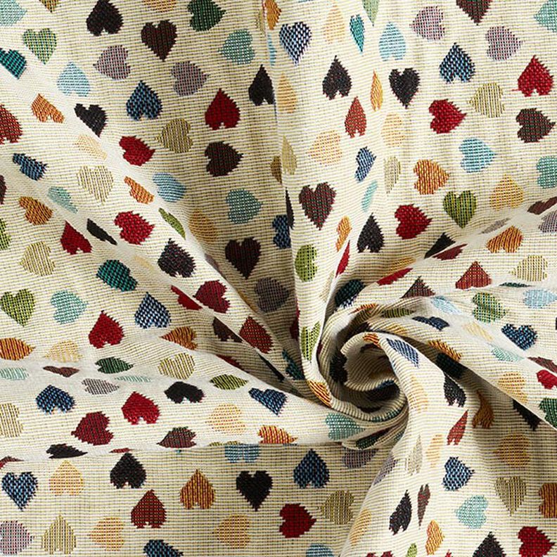 Decor Fabric Tapestry Fabric Scattered Hearts – light beige/petrol,  image number 3