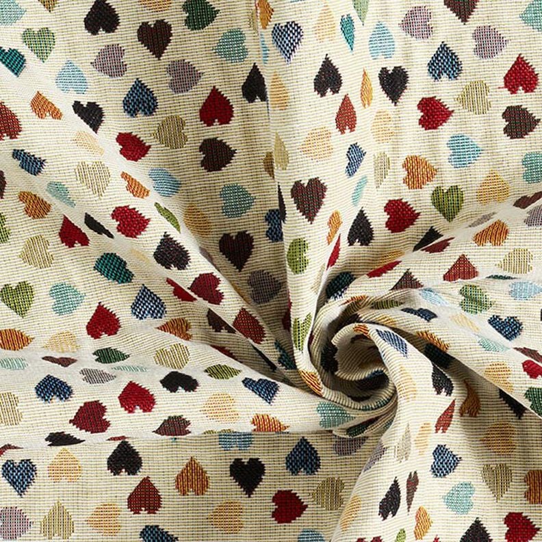 Decor Fabric Tapestry Fabric Scattered Hearts – light beige/petrol, image number 3