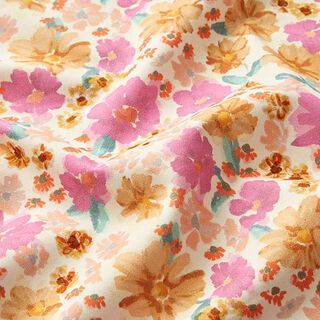 Stretch cotton, watercolour flowers – offwhite, 